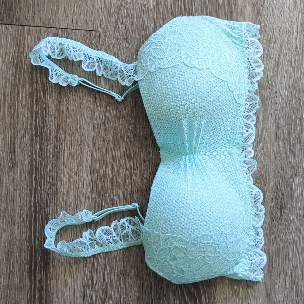 Aerie Pushup Scoop Bralette Romantic Lace Alpha Turquoise M